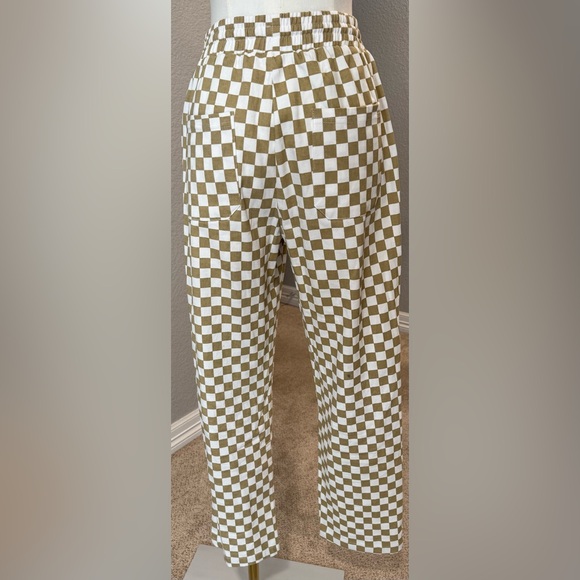 Solai The Label Cream & Tan Checkered Cotton Track Pants w/ Pockets & Drawstring - Picture 6 of 9